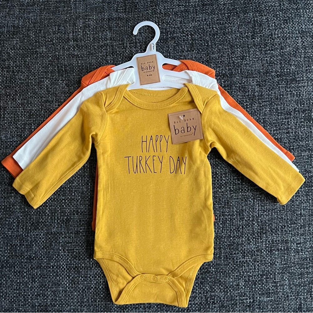 NWT Rae Dunn Baby Fall Onesies 3-Pack